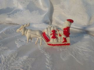 Vintage Irwin Plastic Santa In Sleigh With Reindeer And Presents