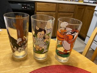 1970s Vintage Pepsi Looney Tunes Collector Glasses Set Of 3 - Near