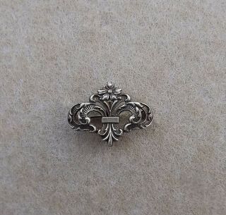 Antique Art Nouveau Sterling Silver Repousse Ladies Watch Fob Pin Fleur De Lis