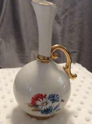 Vintage Floral Unique Flower Vase With Gold Trim White Multiple Flowers