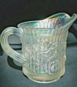 Vintage Imperial Iridescent White Carnival Glass Lustre Rose Creamer / Pitcher
