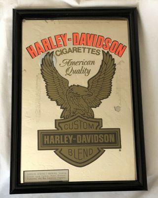 Vintage 1970s Harley Davidson Cigarettes Wall Mirror 19 " X 14 " In Black Frame