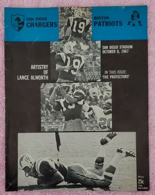 1967 Afl Football Program,  San Diego Chargers Vs Boston Patriots In San Diego.