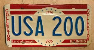 1976 Illinois Bicentennial Sample Auto License Plate " Usa 200 " Il 76 000000