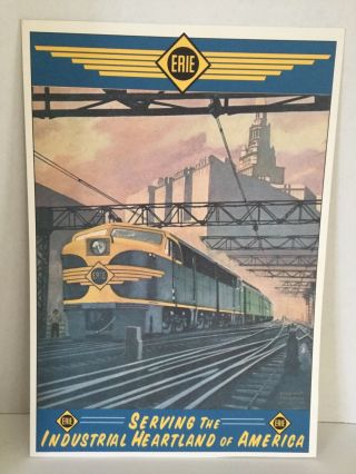 Vintage? Erie Railroad Rr Train Poster 19 " X 13 "
