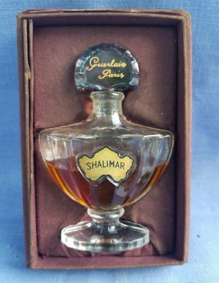 Antique 1930 French Guerlain Paris Shalimar Scent Bottle Perfume 4 " H Half Full