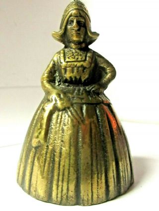 Vintage 3 1/4 " Bronze Bell Lady With Knitting Material Peerage On Clapper