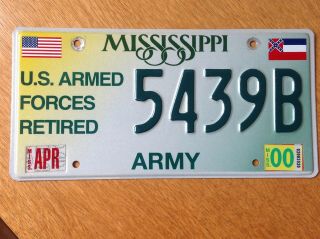 Mississippi U.  S.  Army Retired License Plate
