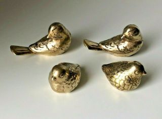 Set Of 4 Vintage Small Brass Bird Figurines Paper Weight