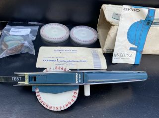 Vintage Dymo M - 20 Label Maker Chrome Metal Heavy Duty 3/8 & 1/2 " Tapewriter 1965
