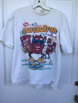 Post Natural Raisin Bran Vintage 100 Cotton T Shirt From 1988,  Usa.  Size Large.