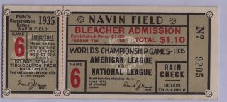 1935 World Series Chicago Cubs @ Detroit Tigers Ticket Stub - Game 6