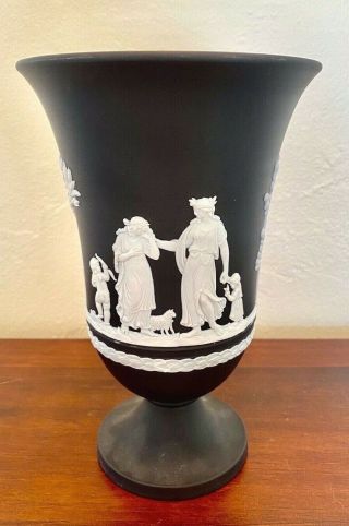 Antique Wedgwood Jasper Ware Black 7 1/2 " Pedestal Vase - Rare - Tf