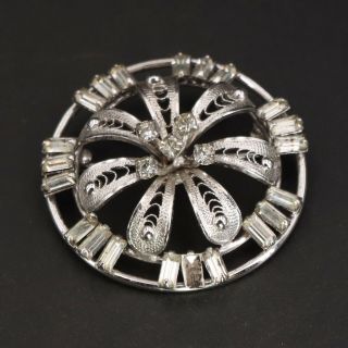 Vtg Sterling Silver - Carl - Art Rhinestone Flower Medallion Brooch Pin - 10g