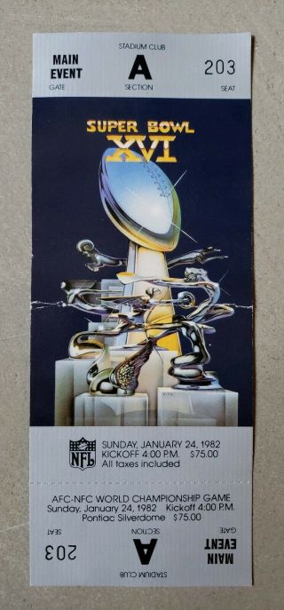 1982 Bowl Xvi Ticket Full San Francisco 49ers Bengals Stadium Club