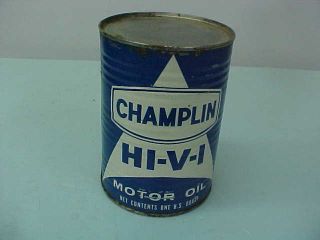 Vintage Champlin Hi - V - I Metal 1 Qt.  Metal Oil Can (empty)