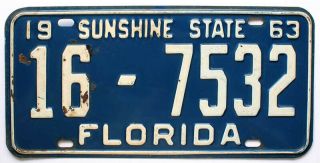 Vintage Florida 1963 License Plate,  7532,  Sarasota County,  Dmv Clear