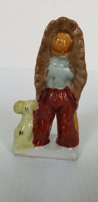 Vintage Porcelain Native American Indian Boy with His Dog Figure Occupied Japan 3