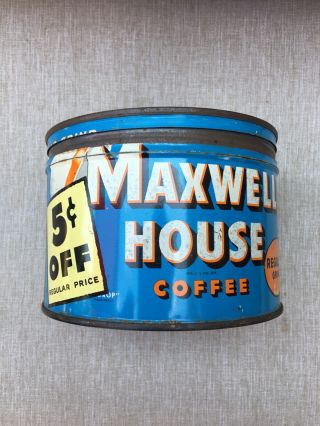 Maxwell House Vintage Regular Grind Key Wind 1 Pound Coffee Tin W/orig Lid