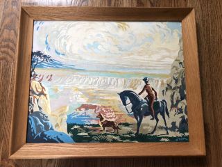 Large Vintage Mid Century 1950’s Cowboy Desert Paint By Number Pbn Painting