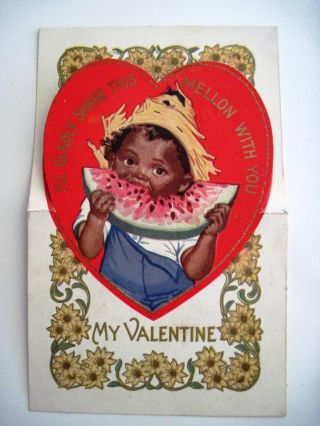 Vintage Black Americana Valentine W/ Little Boy Eating A Watermelon