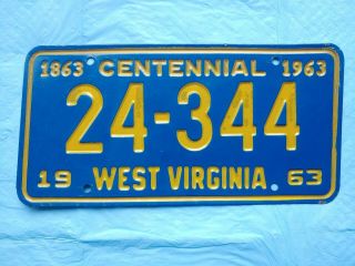1963 West Virginia Centennial License Plate Great Shape No Rust