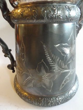 Antique Victorian Silver Plate Ice Water Pitcher with Mask Spout & Angels 2