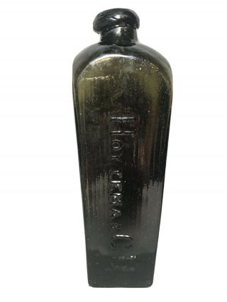 Antique Dutch Gin Bottle V Hoytema & C Black Glass 10 " Pig Snout Slave Trade