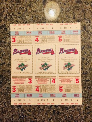 1991 World Series Ticket Stubs Games 3,  4 And 5,  Twins Champions - Kirby Puckett