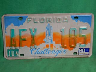 Vintage Florida Challenger License Plate Afx 185,  Tag 1990 Sticker