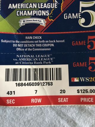 Philadelphia Phillies 2008 World Series Ticket Stub Game 5 3