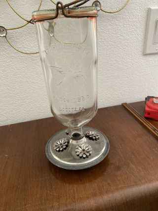 Perky - Pet Vintage Mason Jar Clear Glass Hummingbird Feeder Embossed Lititz,  Pa