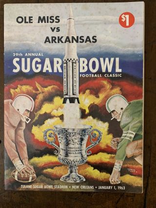 1963 Sugar Bowl Ole Miss Vs Arkansas Football Program/jerry Jones/jimmy Johnson