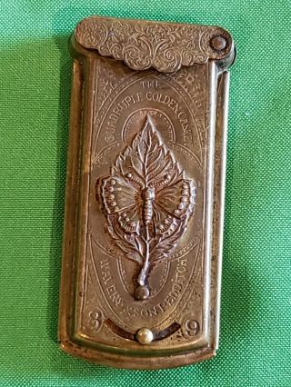 Antique Gilt Metal Needle Case W Avery Redditch Quadruple Golden Casket 2