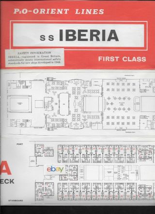 P & O Orient Lines Deck Plans & Brochure Ss Iberia First Class 1950 
