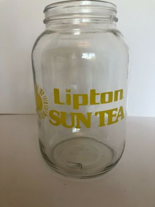 Vintage Lipton Sun Tea Glass Gallon Jar Jug Yellow Ice Lid