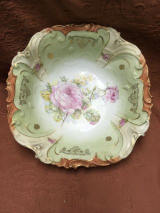 Vintage T L Bavaria Porcelain Serving Bowl Floral Decorative 10”