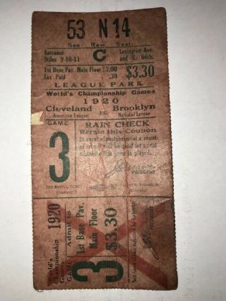 1920 World Series Game 3 Ticket Stub