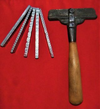 Antique Bookbinding Tool - Type Holder With 5 Decorative Finishing Tools