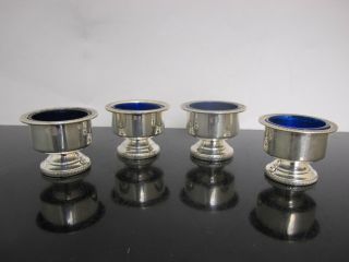Vintage Sterling Silver Cobalt Blue Glass 4pc Open Salt Cellar Cup Set