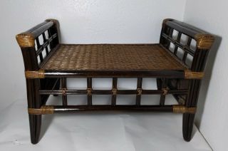 Vintage Bamboo Ottoman Footstool Bench Wicker Rattan Mid Century Modern Retro