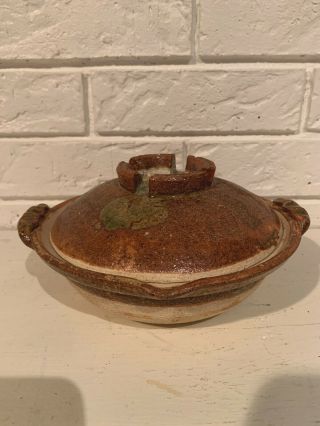 Vintage Japanese Studio Art Pottery Stoneware Tea Bowl With Lid Hand Made Retro