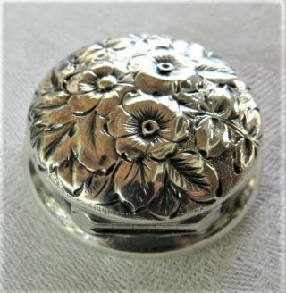 Antq Shiebler Sterling Silver Lidded Small Trinket Pill Box Repousse Ex - Condit
