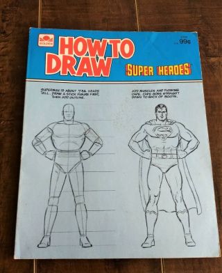 Vtg Superman Batman Robin Wonder Woman 1983 How To Draw Heroes Golden Book
