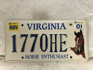 2001 Virginia Horse Enthusiast License Plate