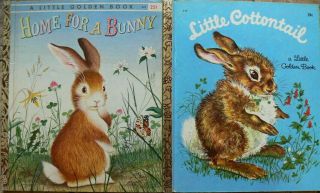 2 Vintage Little Golden Books Home For A Bunny,  Little Cottontail