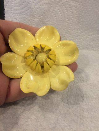Vintage Large Yellow Enamel Flower Brooch Pin