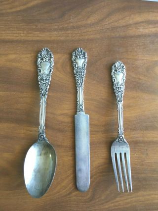 C.  D.  Peacock Sterling 3 Piece Set Silverware Old Mans Face