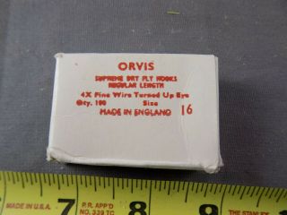 Box Of Vintage Orvis 16 Up Eye Dry Fly Hooks Made In England