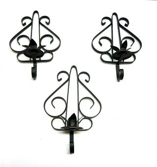 Vtg Mid Century Spanish Gothic Wrought Iron Wall Mount Hanging Candle Holders